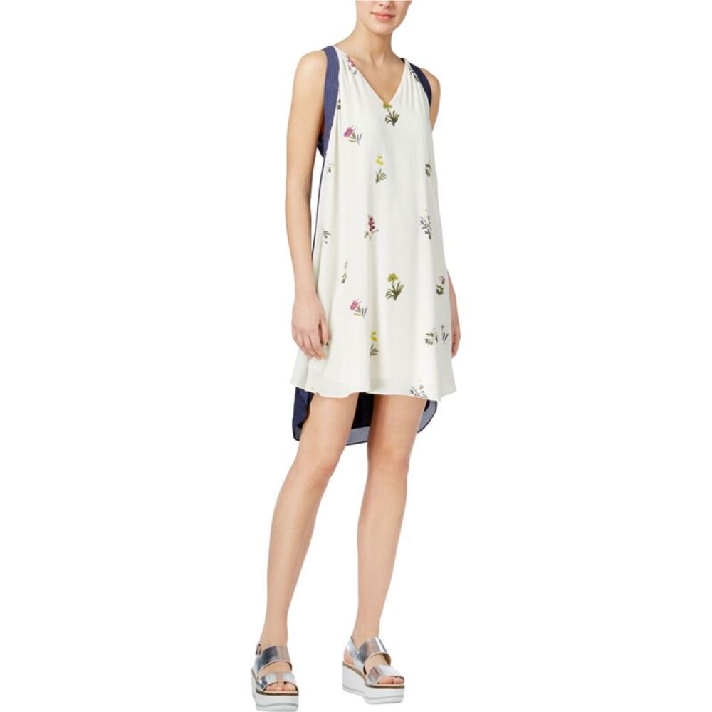 Rachel Roy Womens Printed High-Low Dress, Off-White, M, DM